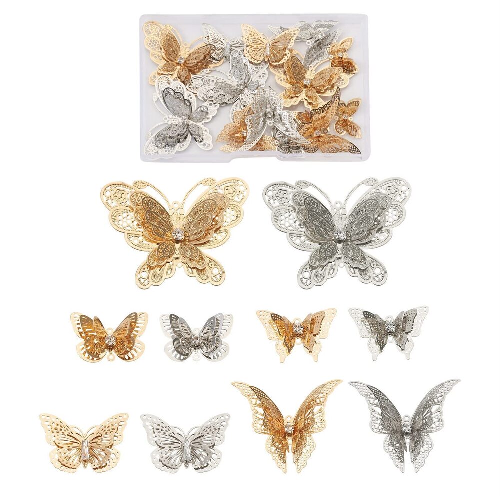5179 20pcs Filigree Butterfly Pendant Connectors 3D Butterfly Brass Double